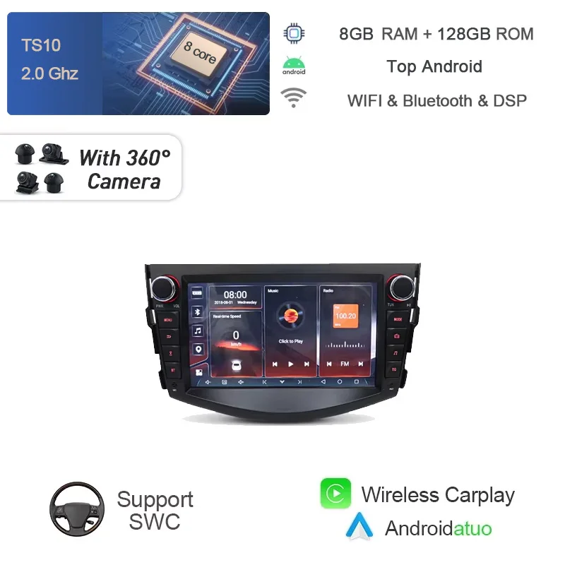 

Автомагнитола CarPlay 7 дюймов с DSP, Android 15, 8-ядерным процессором, 12 ГБ ОЗУ, 256 ГБ ПЗУ, GPS, мультимедиа для Toyota RAV4 XA30 2005-2012