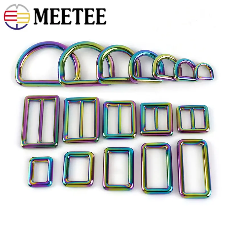 

10Pcs Metal Buckle 12-38mm O D Ring Tri-Glide Slider Clasp Bag Strap Webbing Belt Connect Hook Rainbow Bags Hardware Accessory