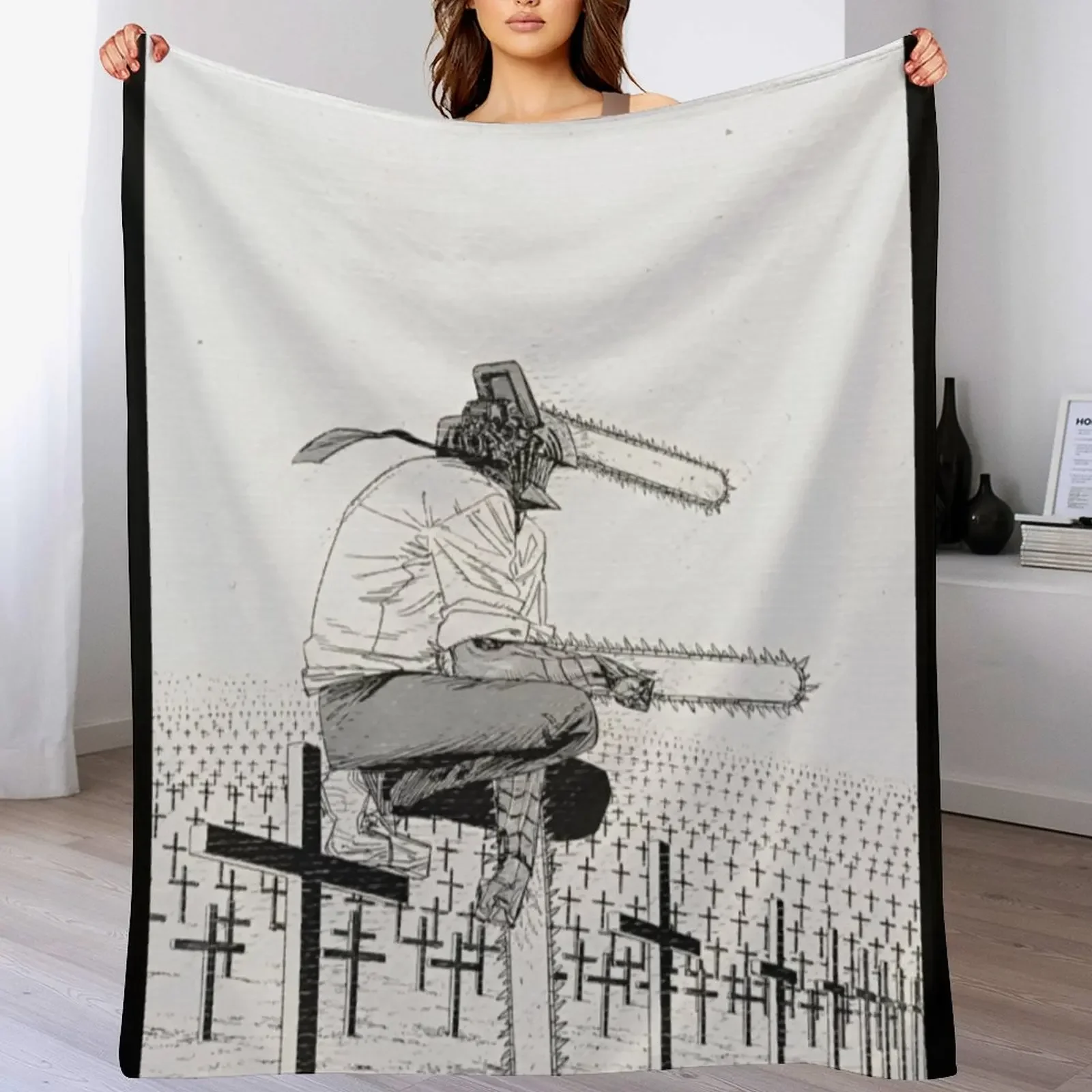 Бензопила Денджи на могильном поле Декоративное одеяло манга Винтажные одеяла