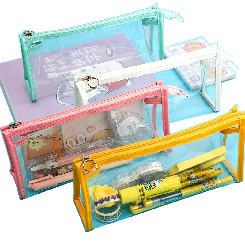 Transparent Large Capacity Pencil Case Storage Bag Simple PVC Pen Bag School Supplies Kawaii Stationery Triangle Make-Up Bag