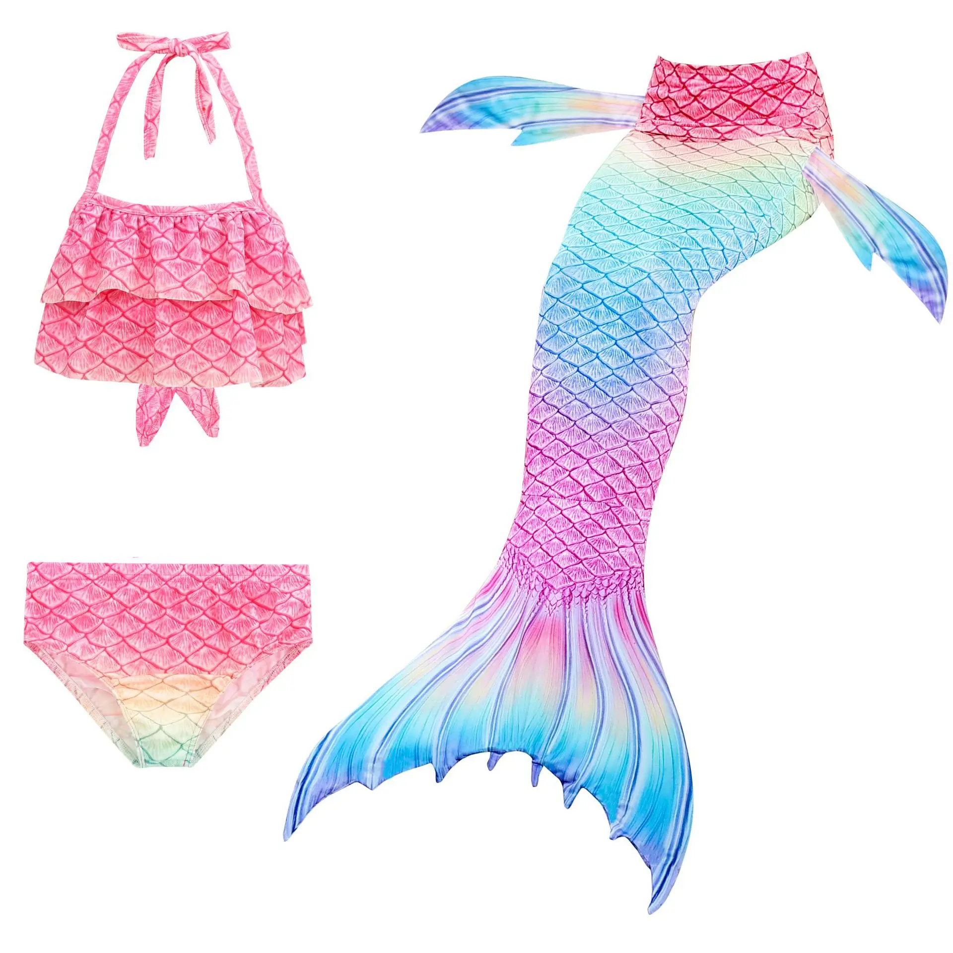 

Three-piece Colorful Set Mermaid Tails Swimsuit Bikini Kids Hot Spring Summer Swimwear for Party Cosplay Costumes Children Girl