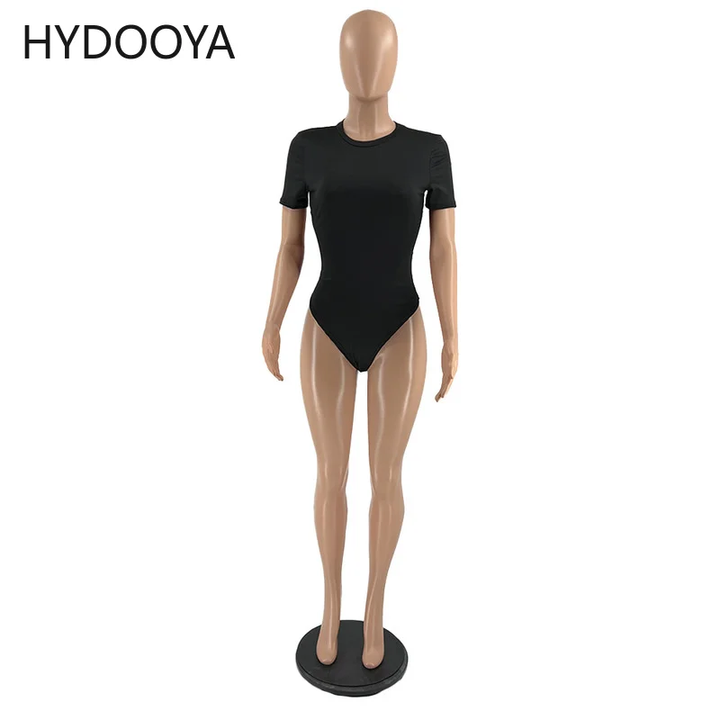 Summer Beachwear Solid Color One Piece Overalls for Women Bodysuits Sexy Backless O-neck Short Sleeve Elastic Hight Swimwear Top