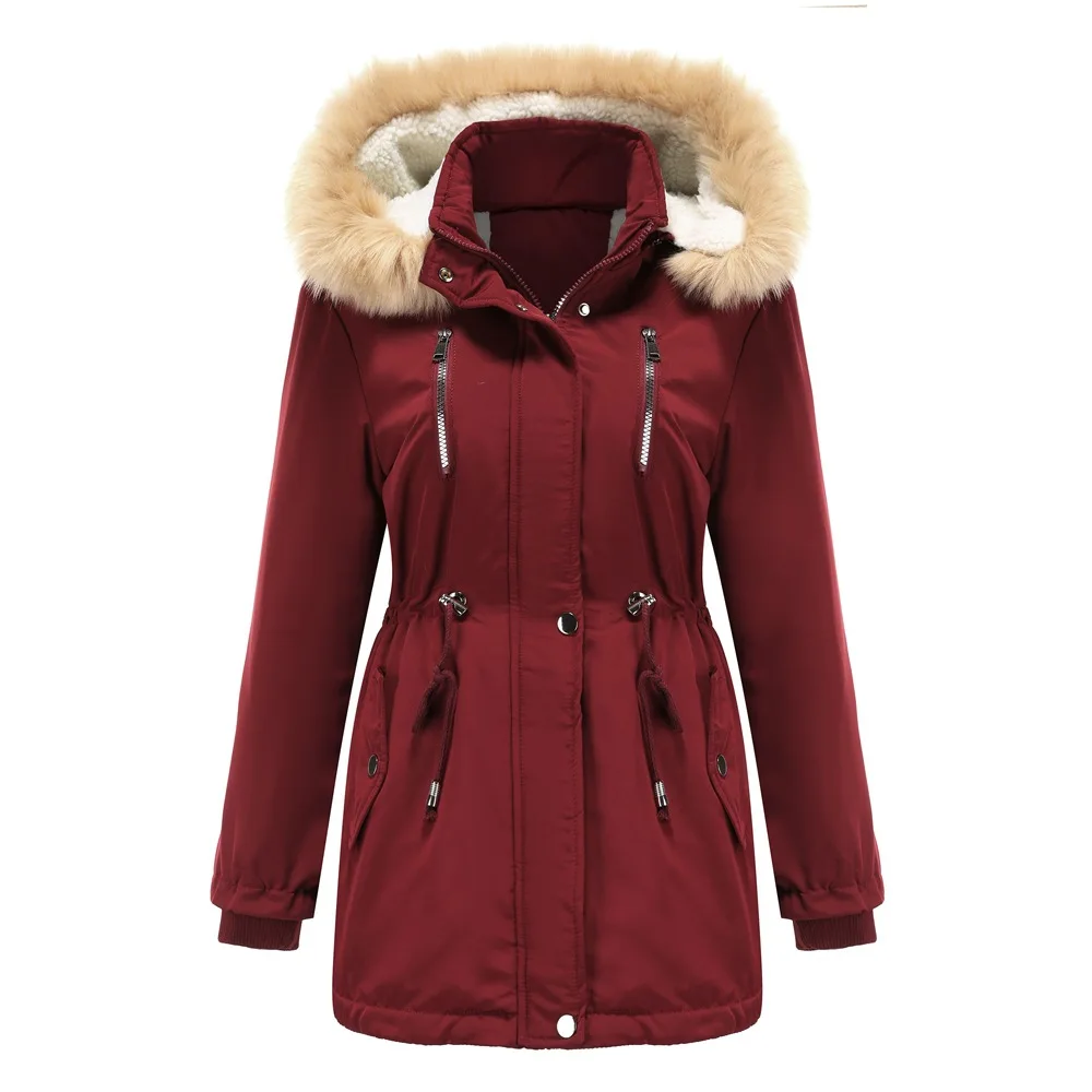 2022 Autumn and Winter New Women's Lamb Velvet Loose Women's Padded Jacket with Detachable Cap and Fleece Coat