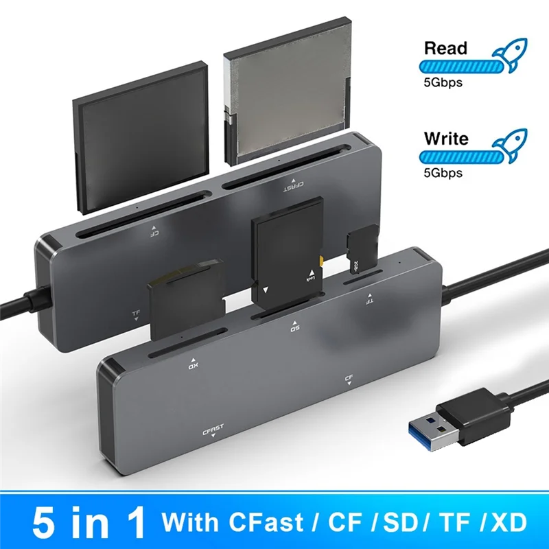 USB 3 0 Многофункциональный кардридер CFast/CF/XD/SD/TF 5 в 1 Гбит/с для ПК ноутбука