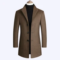 new fashion wool jacket mens high quality brand wool coat casual slim long cotton coats collar trench coat black 2021 winter