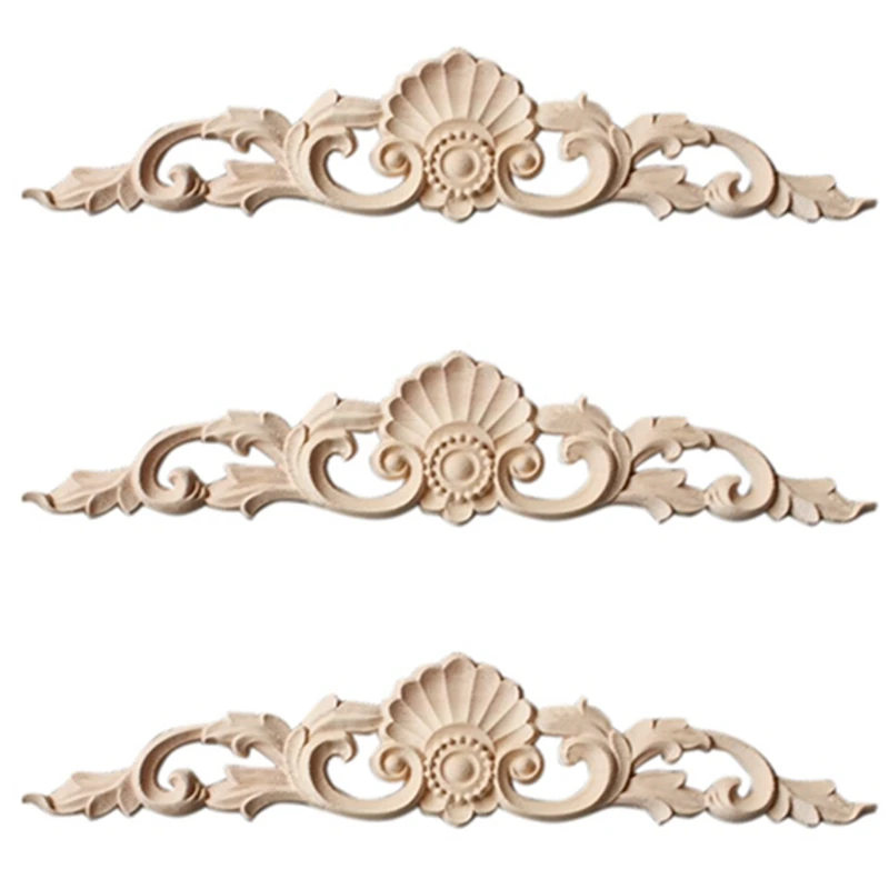 

New 3Pcs Rubber Wood Carved Corner Onlay Applique Furniture Home Decor(30 X 7Cm)
