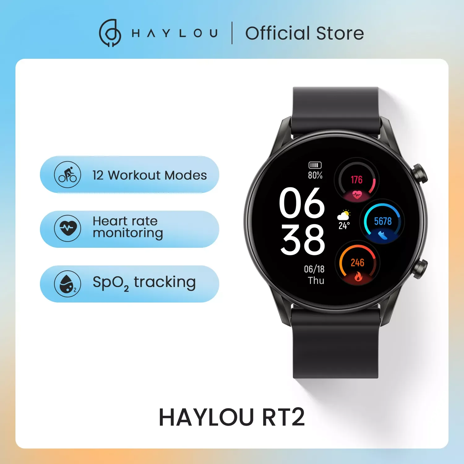

HAYLOU RT2 smart watches Custom watch face Blood oxygen monitor 12 Sport Models Heart Rate Monito Sleep monitor IP68 Waterproof