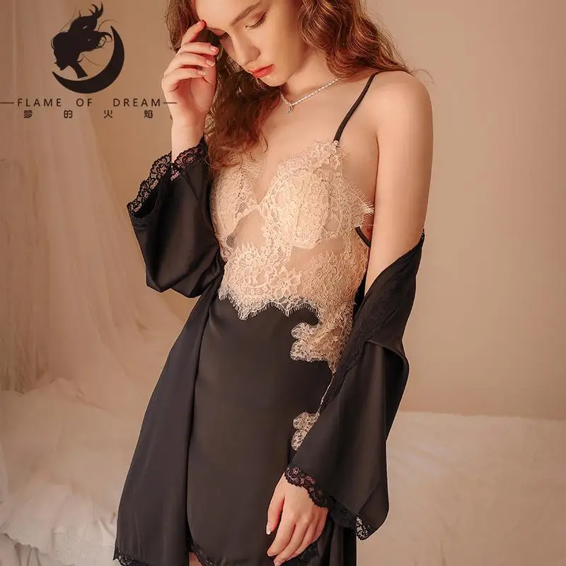 Flame Of Dream Emotional Sexy Satin Suspender Nightdress Pure Desire  Summer Ice Back Home Pajamas With Cushion 221515