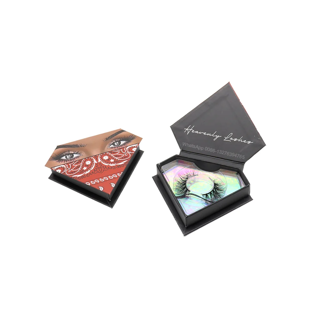

Private Label Red Bandana Diamond Eyelash Box Wholesale 20mm Nature Look Mink Eyelashes Makeup Lashes Custom Lashbox With Logo
