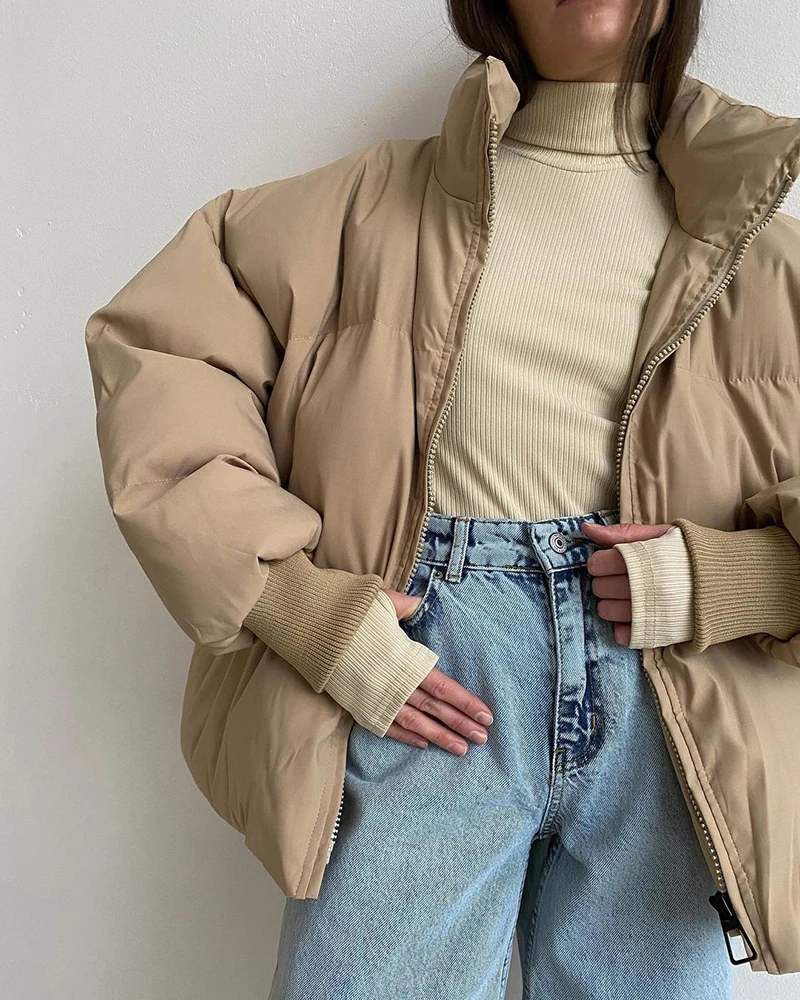 ZELI Cotton Liner Thicken Autumn Winter Jackets Women Oversized Down Padded Parkas Female Cropped Bubble Coats 2022 Outerwear