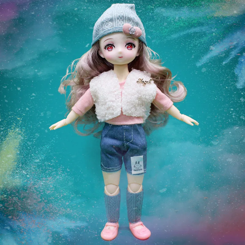 

32cm Bjd Two-dimensional Anime Doll 3D Simulation Glasses 23 Movable Joints Children's Girls Toy Princess Doll Set Birthday Gift