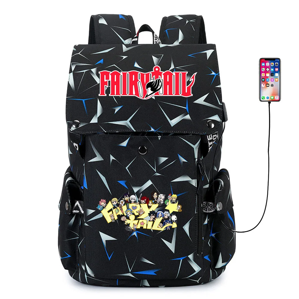 

Anime Fairy Tail USB Charging Backpack Student Cartoon Printing Schoolbag Casual Laptop Bag Teenager Oxford Cloth Zip Packsack