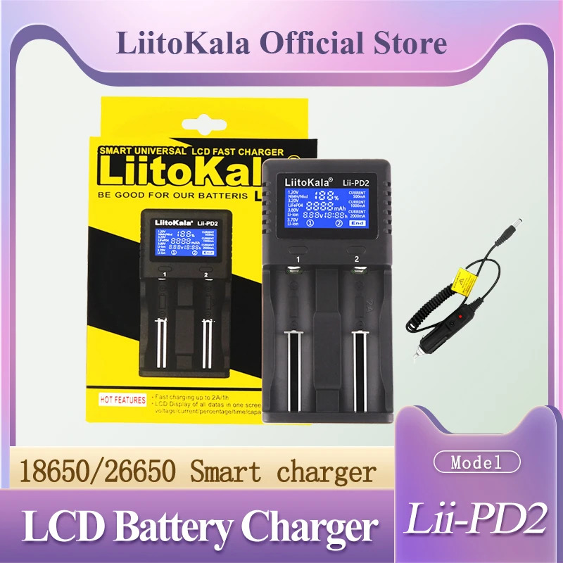 

LiitoKala Lii-PD2 Lii-PD4 LCD Smart 18650 Battery Charger Li-ion 18650 26700 16340 26650 21700 26700 LCD Battery Charger