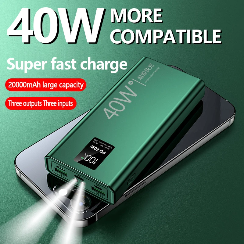 

40w Super Fast Charging Large Capacity 20000 mAh Power Bank Two-way Fast Charging Digital Display for Xiaomi1 Samsung iPhone13