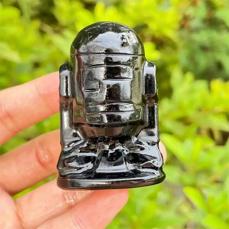 

6 см натуральный черный обсидиан мультяшный робот ручной работы резная полированная статуя Исцеление здоровый ребенок игрушка домашний Декор подарок 1 шт.