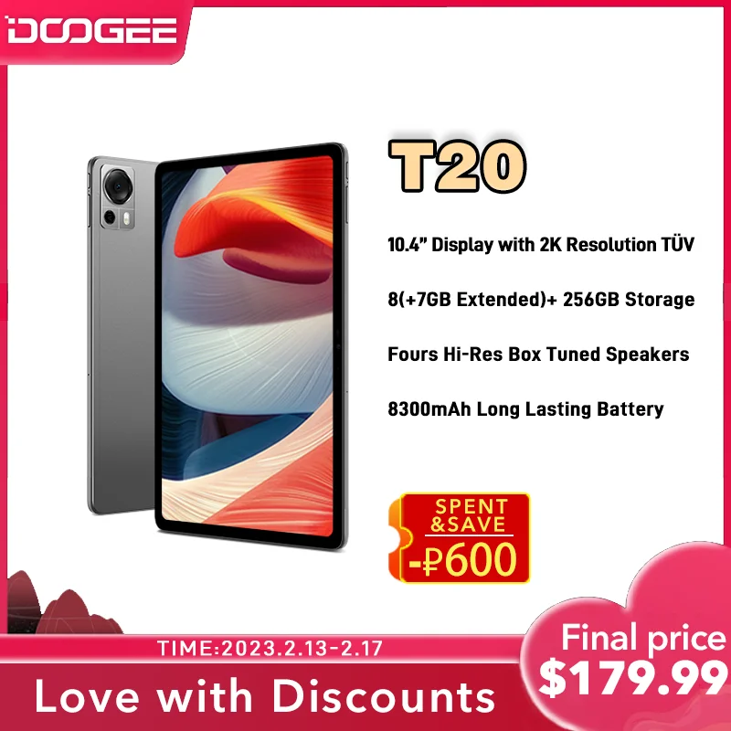 Планшет DOOGEE T20 10 4-дюймовый дисплей с сертификацией 2K TÜV 8 ГБ + 256 - Цена: 16599.69