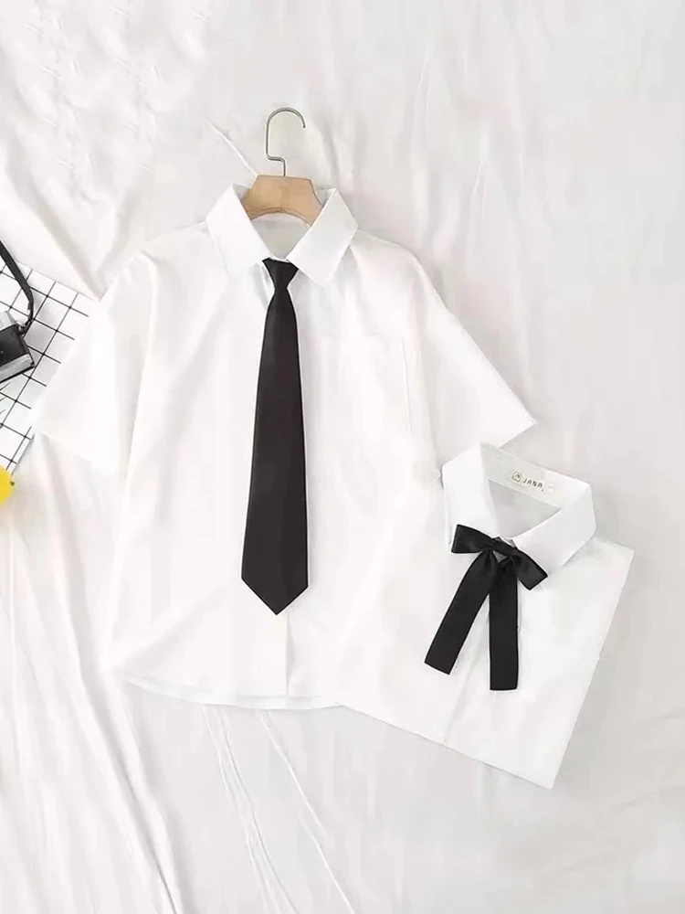 Женская белая рубашка JMPRS с коротким рукавом школьные Топы в японском стиле