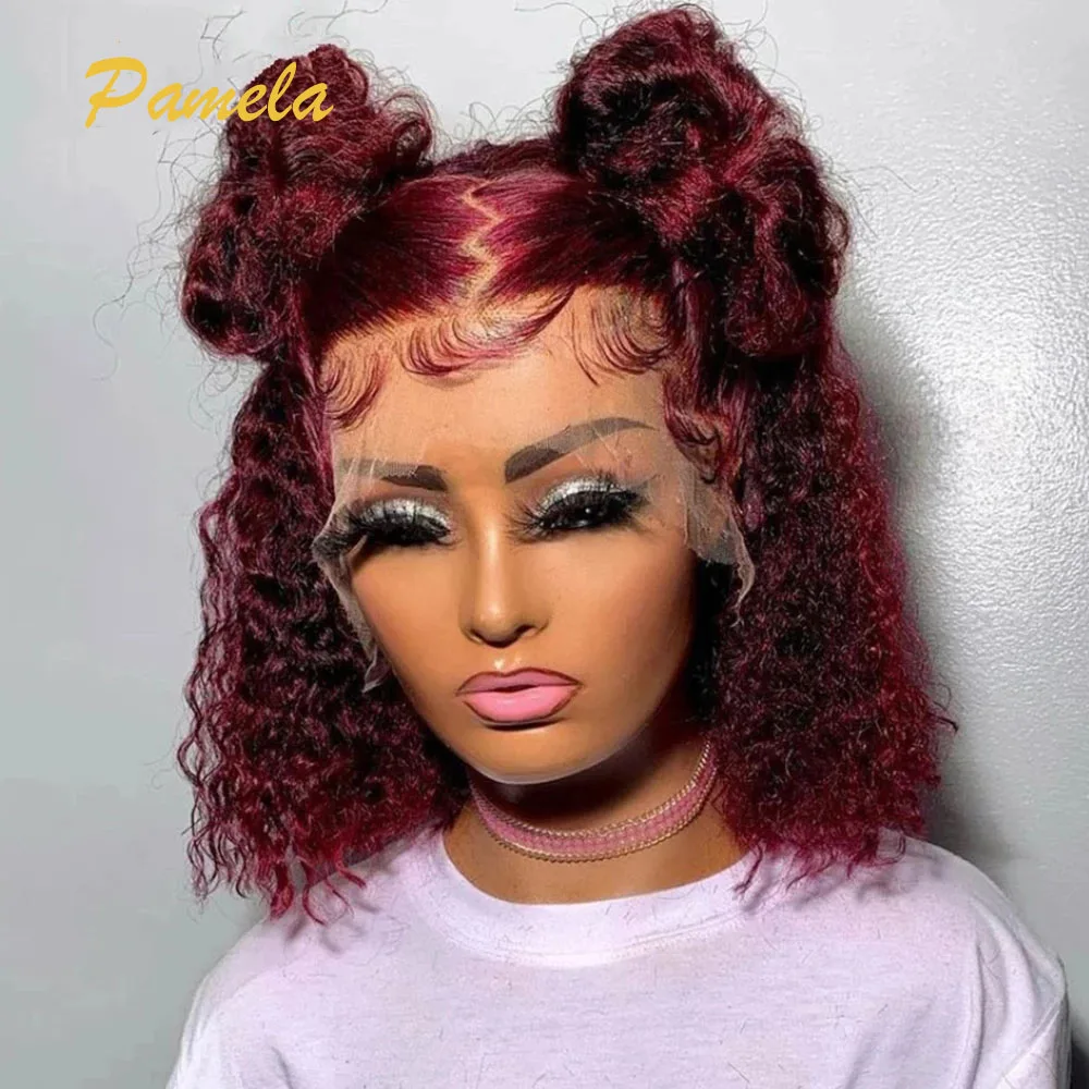 Cherry Pixie Cut Wig Short Burgundy Curly Bob Lace Front Wig For Women 99j Colored Transparent Lace Front Human Hair Wig