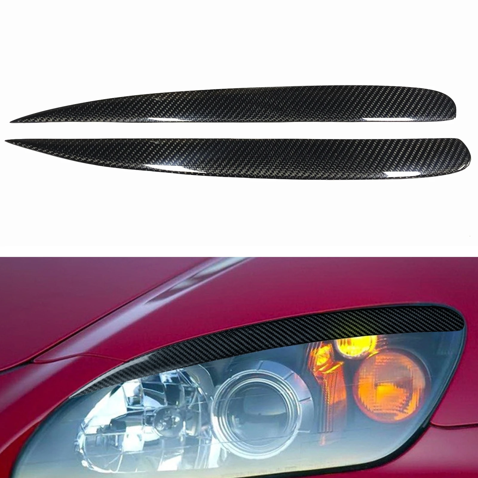 

Carbon Fiber Car Front Head Light Lamp Cover Trim Headlight Eyebrow Headlamp Eyelid Brow Sticker For Honda S2000 2000-2008