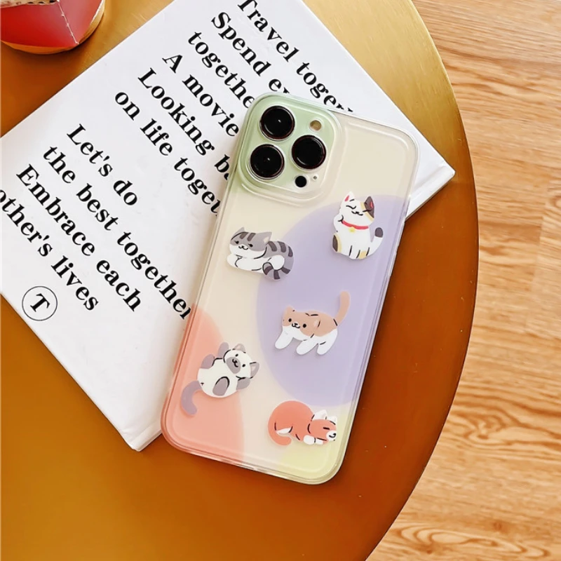 

Cartoon Kittens Case For iPhone 14 12 13 11 Pro Max X Xs Max Xr Phone Case Soft Silicone ins Protector Shockproof IMD Cover