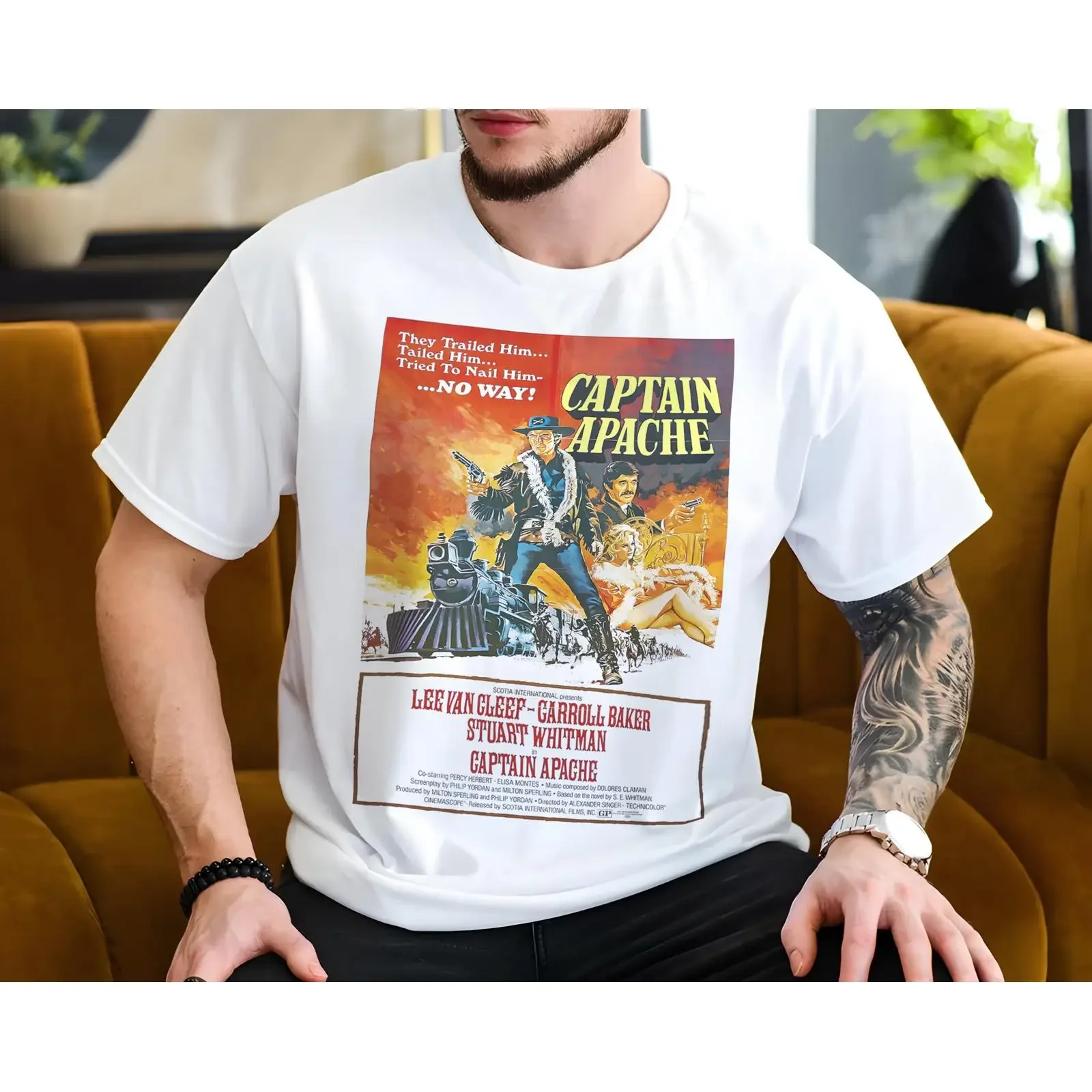 Фото Футболка Captain Apache V1 Natural с кинопостером, ретро, винтажная, хлопковая, для мужчин и женщин, подарок, винтажная, стильная, с эффектом потертости №1
