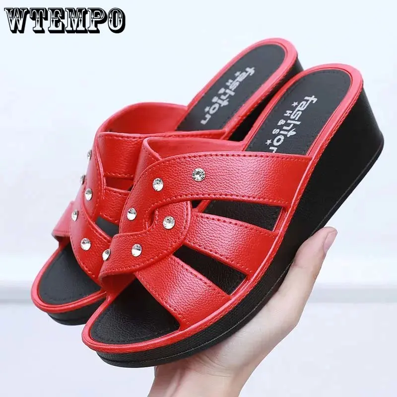 

WTEMPO Women's Summer Fashion High Heel Slippers Home Non-Slip Soft Bottom Wedge Thick Bottom Sandals Wholesale Dropshipping