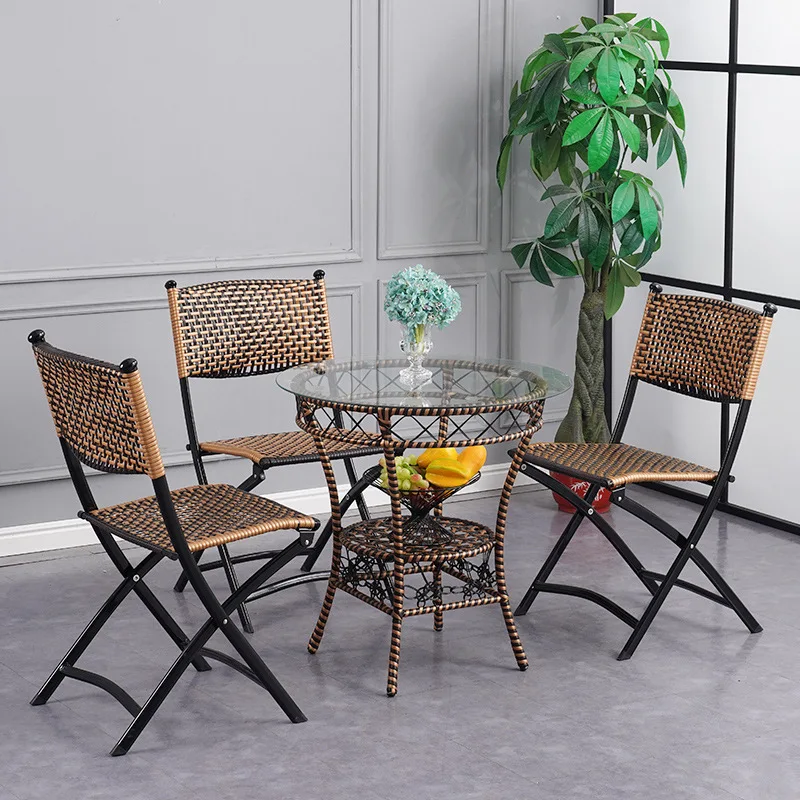 

Garden Chairs Table Set Rattan Furniture Dining Folding Chairs Lazy Lounge Chair Balcony Summer Chair Home Backrest Dining Table