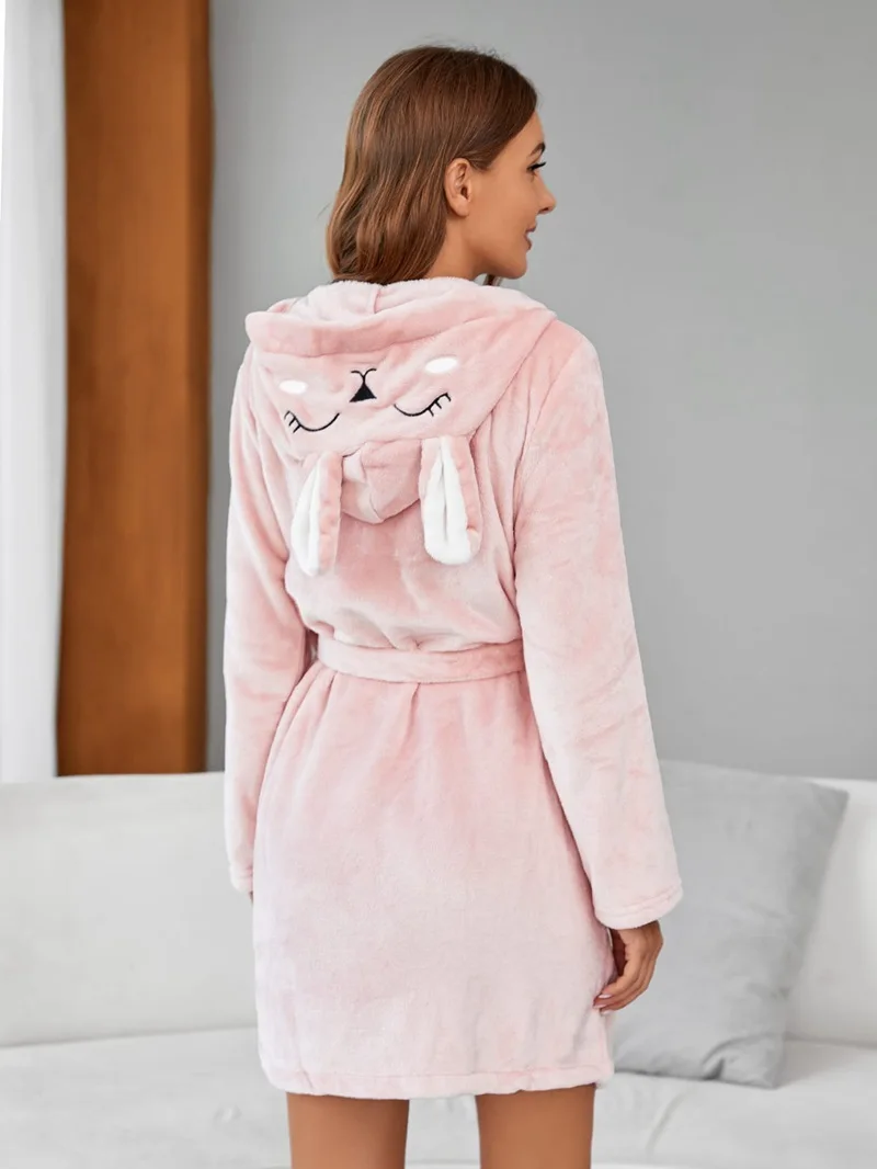 

Flannel Bathrobe Women's Long Sleeve Nightgown Bathrobe Women's Cute Rabbit Bathrobe