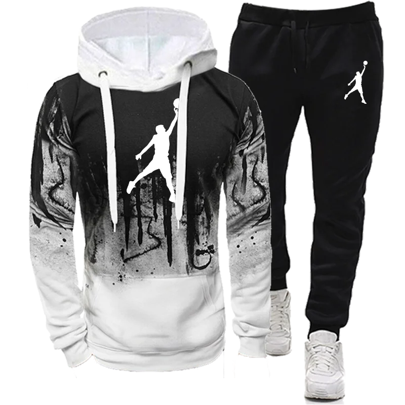 

Костюм спортивный мужской с капюшоном и брюками, свитшот с брызгами чернил, дизайнерская одежда