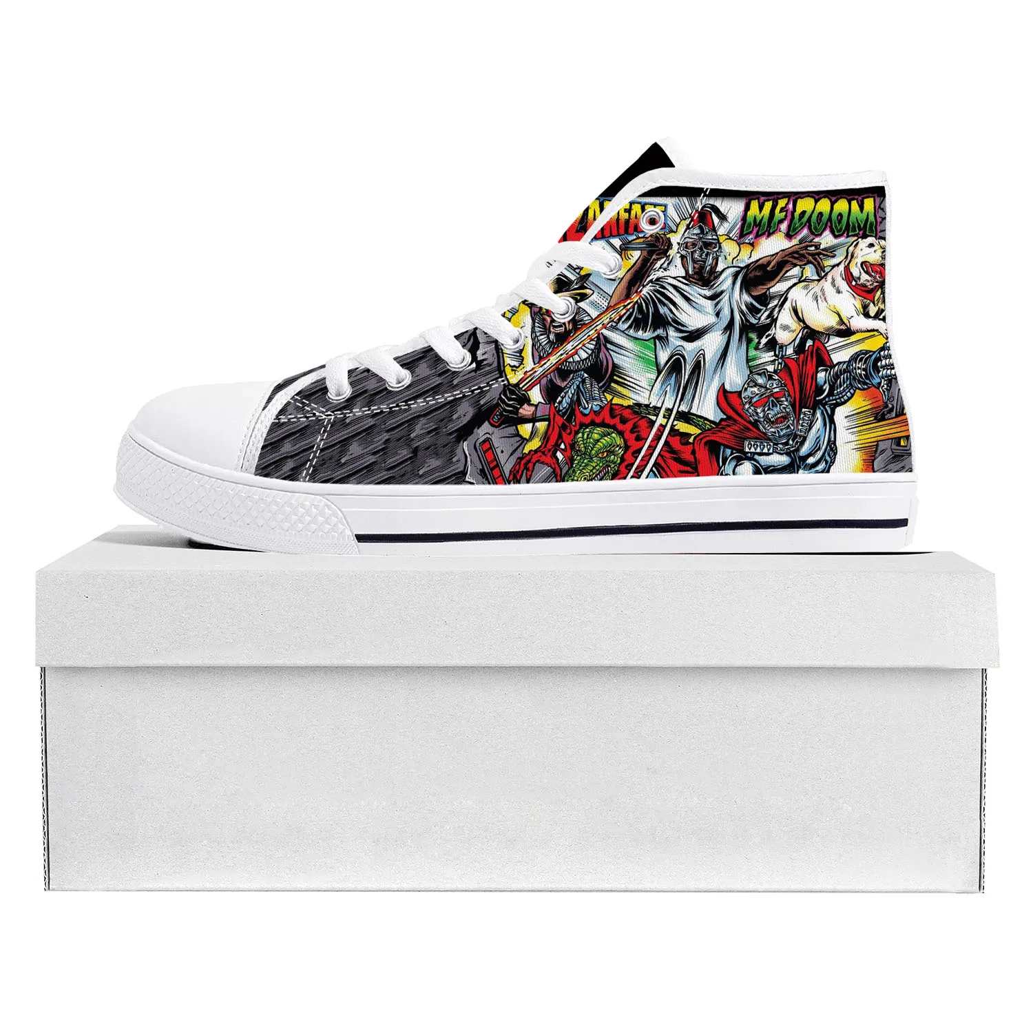 MF Doom Hip Hop Rapper High Top High Quality Sneakers Mens Womens Teenager Canvas Sneaker Casual Couple Shoes Custom Shoe White