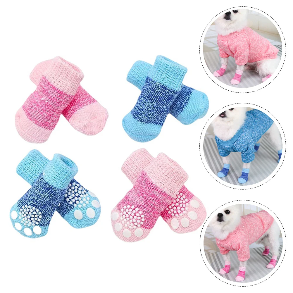 

Socks Dog Antipet Boots Warm Cat Winter Dogs Booties Footwear Paw Protector Small Skid Knit Shoes Weather Cold Puppy Rain Non