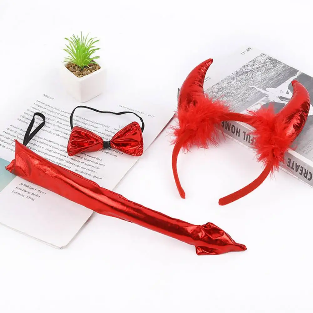 

3Pcs/Set Stylish Plush Hair Hoop Bow-knot Tie Tail Halloween Tie Tail Lightweight Add Festive Atmosphere