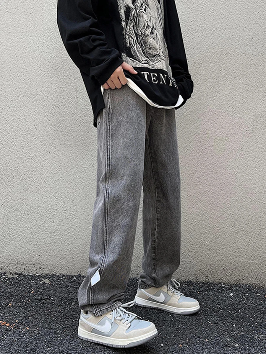 Four Seasons Men High Street Y2k Jeans Trend Street Loose Straight Trousers Fashion Streetwear Ins Hot Selling Denim Baggy Jeans