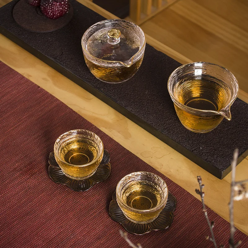 

Pattern Glass Travel Tea Set Portable Express Bag Kung Fu Tea Cup Bowl with Lid Gaiwan Glass Tea Set