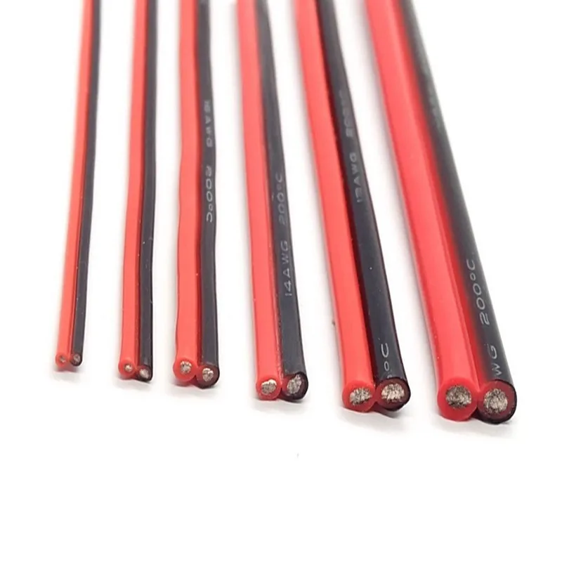 

Copper Wire 2Pins Electron Cable 26 24 22 20 18 16 14 12 10 8 AWG Silicone Rubber Soft LED Lamp Lighting Extend Cord Black Red