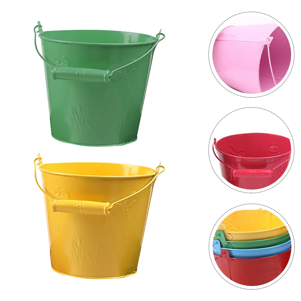 

2pcs Kid Sand Bucket Mini Bucket Toy Creative Tinplate Children Sand Bucket