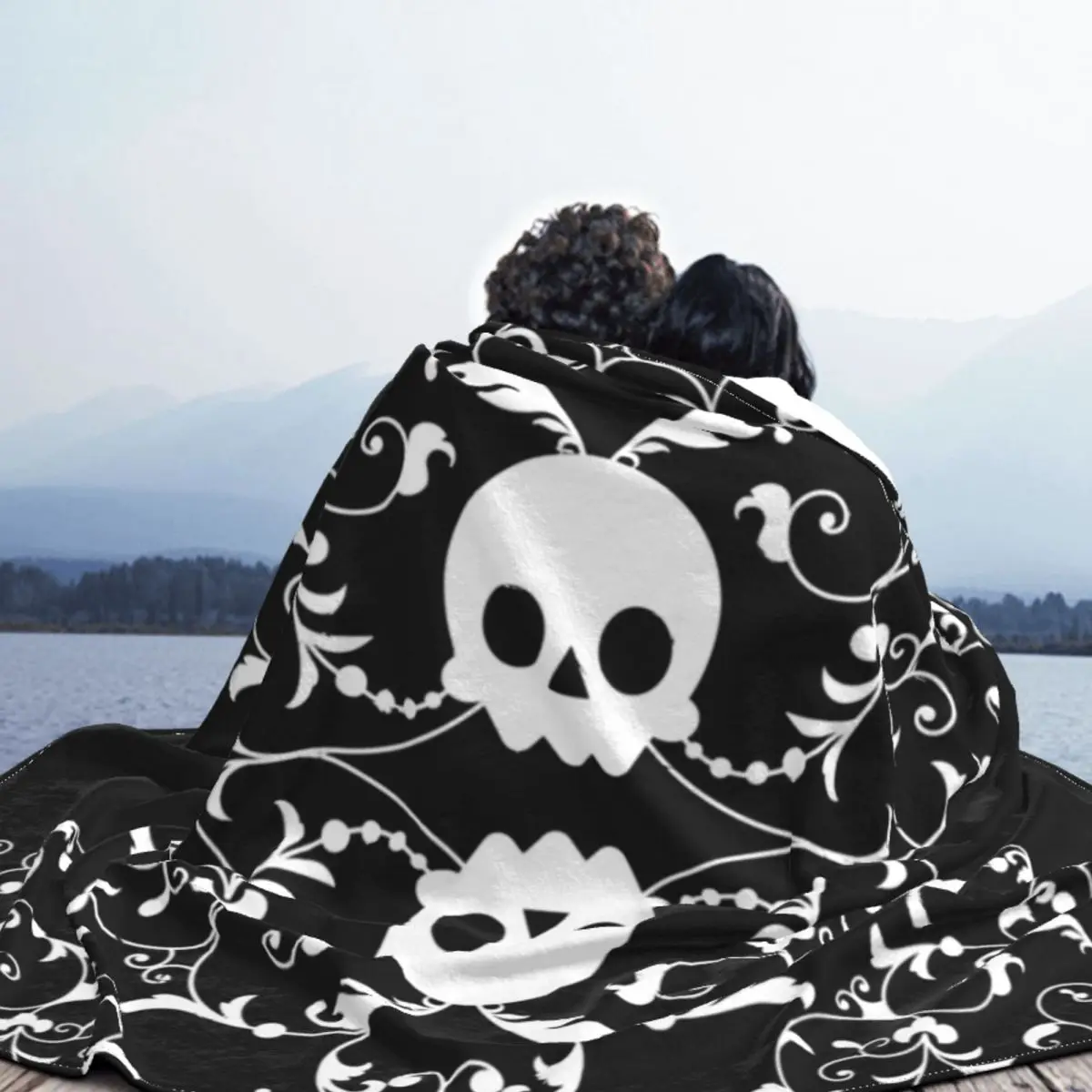 Королевский череп Дамасская ткань декор Хэллоуин скелет дышащий Легкий плед