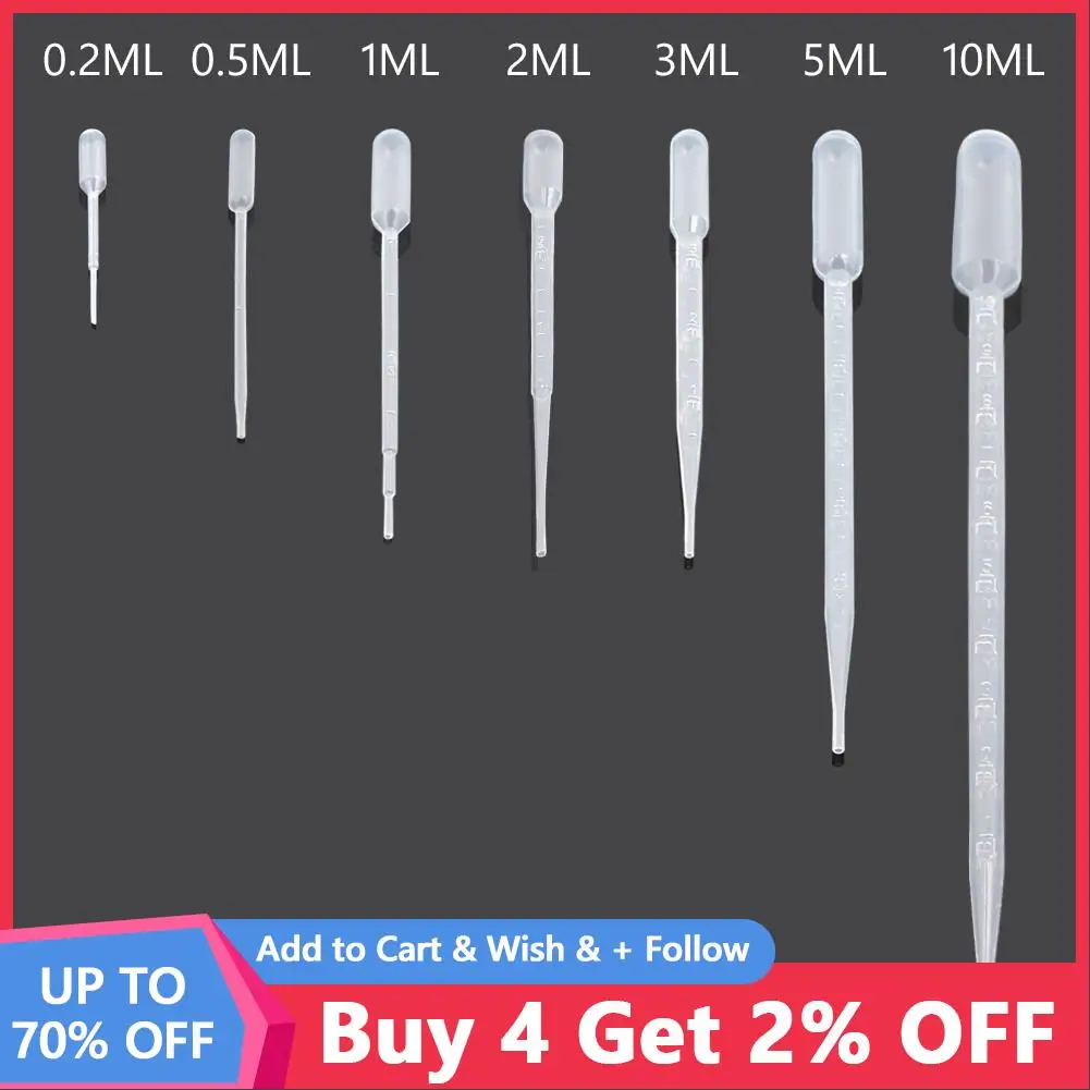 

400pcs/lot lab 0.2ml 0.5ml 1ml 2ml 3ml 5ml 10ml Dropper Plastic Pasteur Pipette Transfering For School Experiment