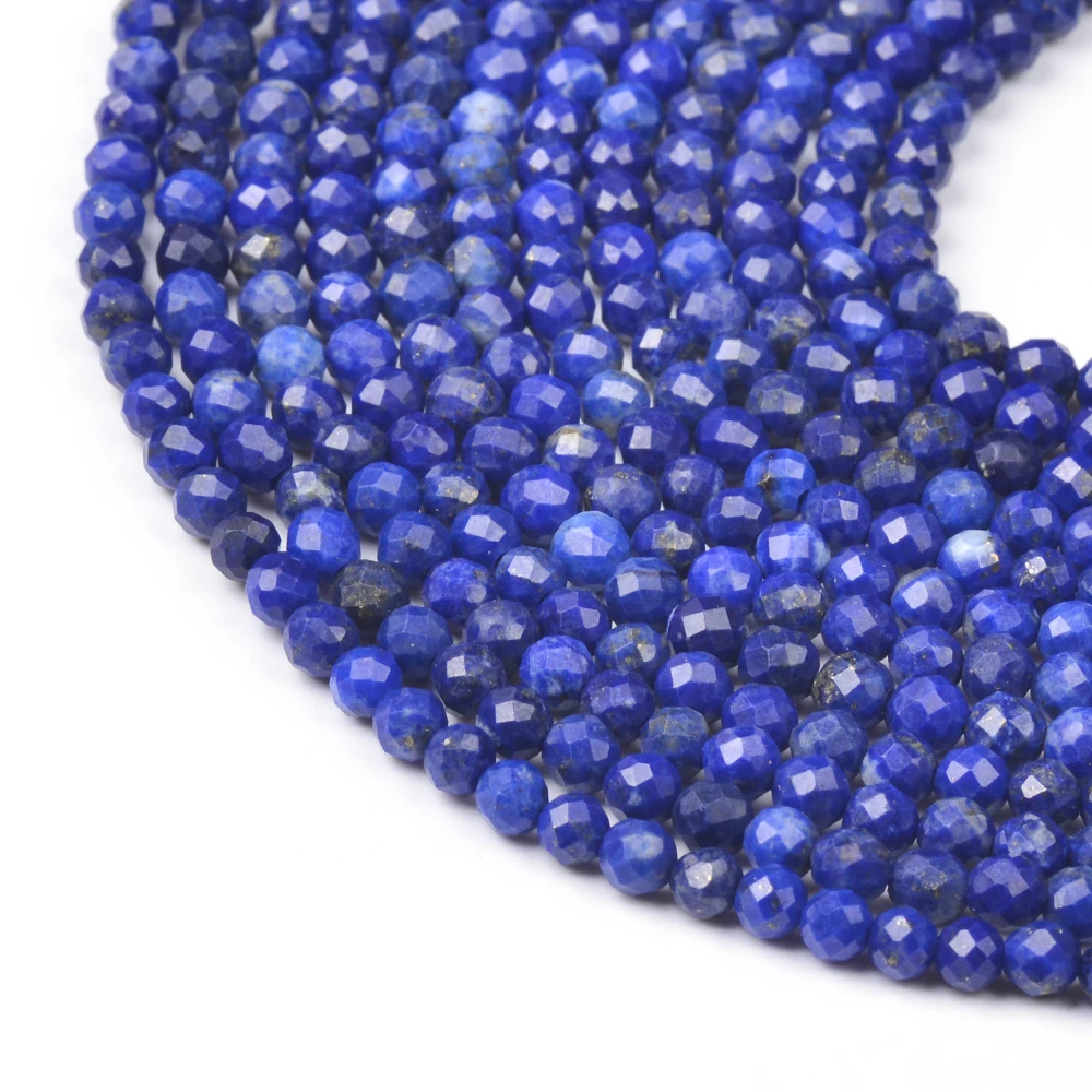 

2mm 3mm 4mm Round Faceted Lapis Natural Stone Bead Strand For Bracelet Necklace Jewerly Making