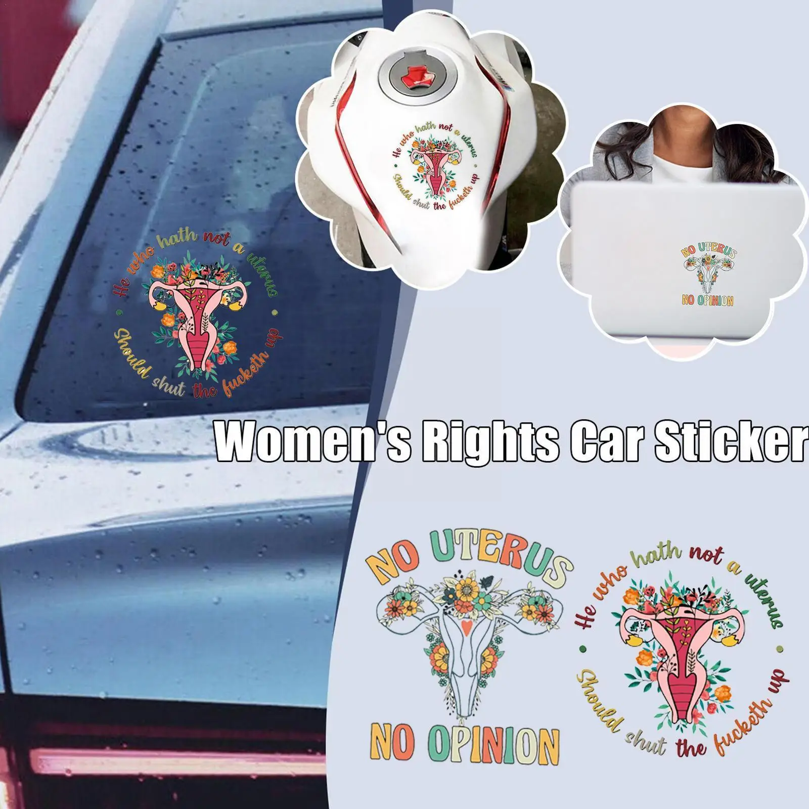 

No Uterus No Opinion Women Feminist Women's Abortion Choice Car Sticker Rights Body My Accessories My Waterproof Car B5F7