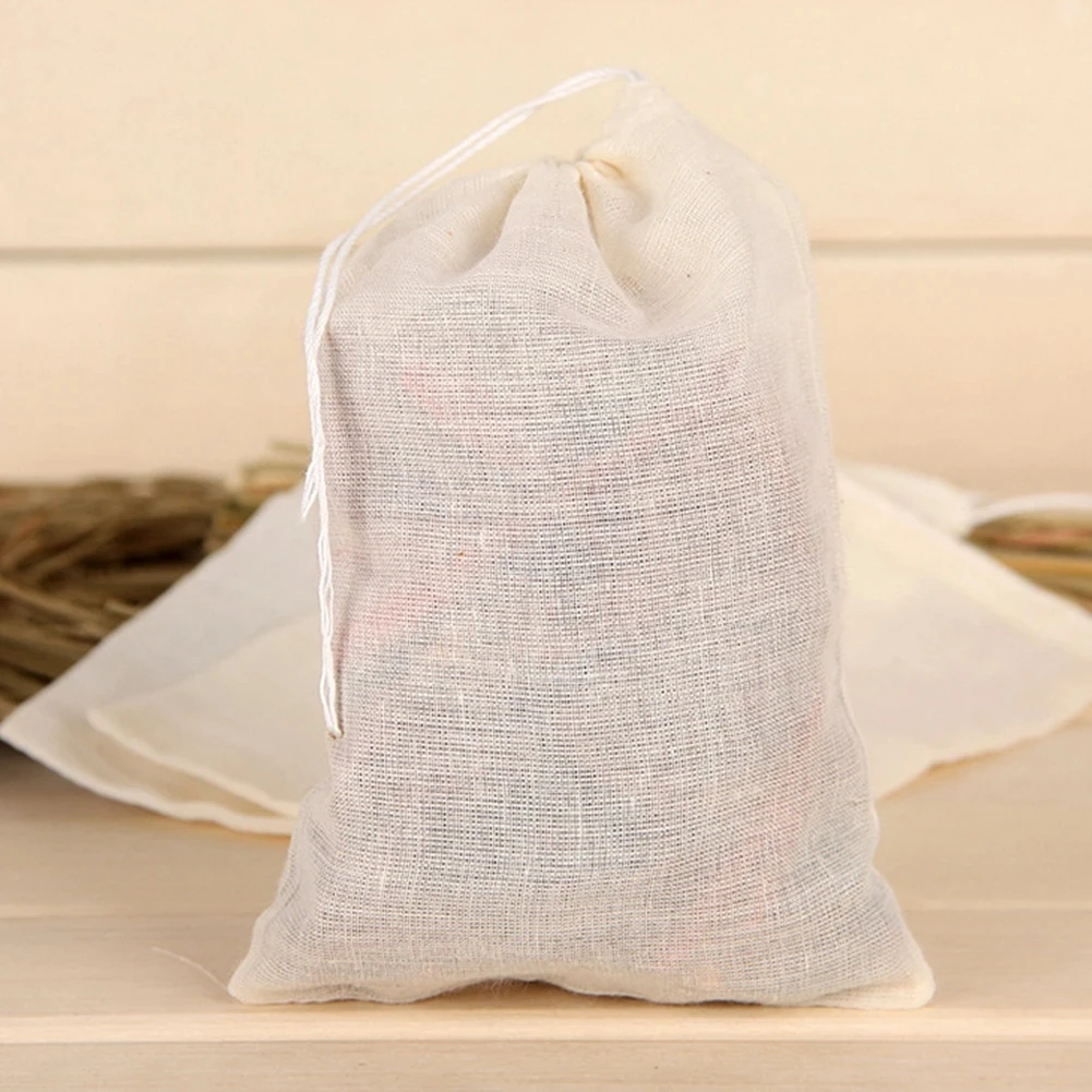 Reusable Cotton Linen Filter Bags for Spice Tea Nut Milk Bean Muslin Soup Cook Boiling Food Filter Mesh Bag Home Kitchen images - 6