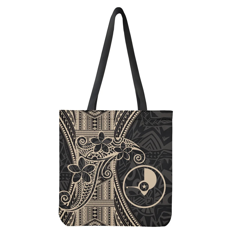 

2023 Luxury Designer Women's Aesthetic Folding Shopping Cloth Shoulder Tote Hangbags Polynesian Tribal Micronesia Custom Print