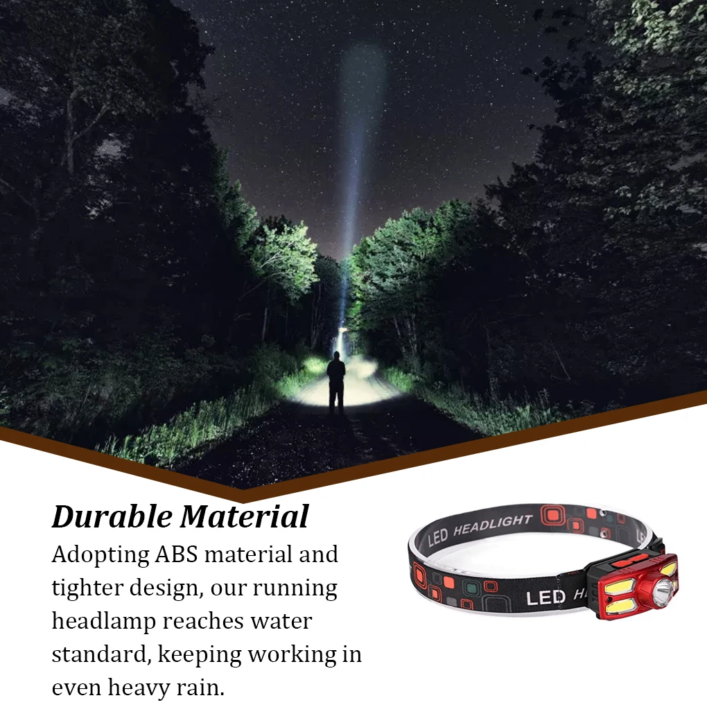 

Светодиодный налобный фонарь с перезаряжаемыми режимами, легкий водонепроницаемый фонарь широкого диапазона для походов, бега, кемпинга