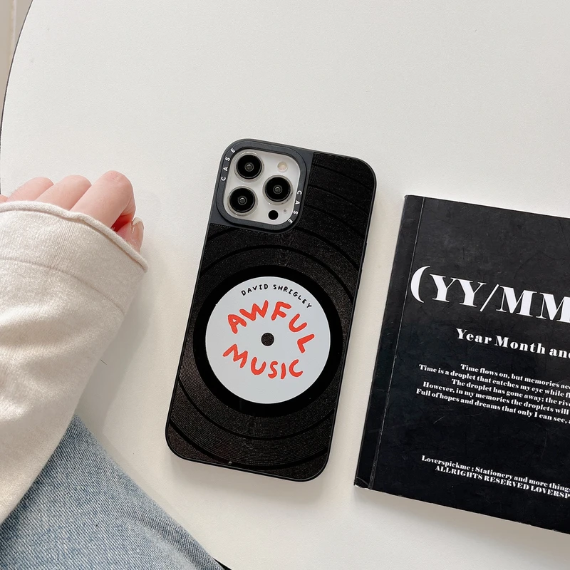 

Модный винтажный зеркальный чехол для телефона с рисунком CD и виниловой пластиной Ins для iPhone 14 13 12 11 Pro Max, чехлы, жесткая задняя крышка из поли...