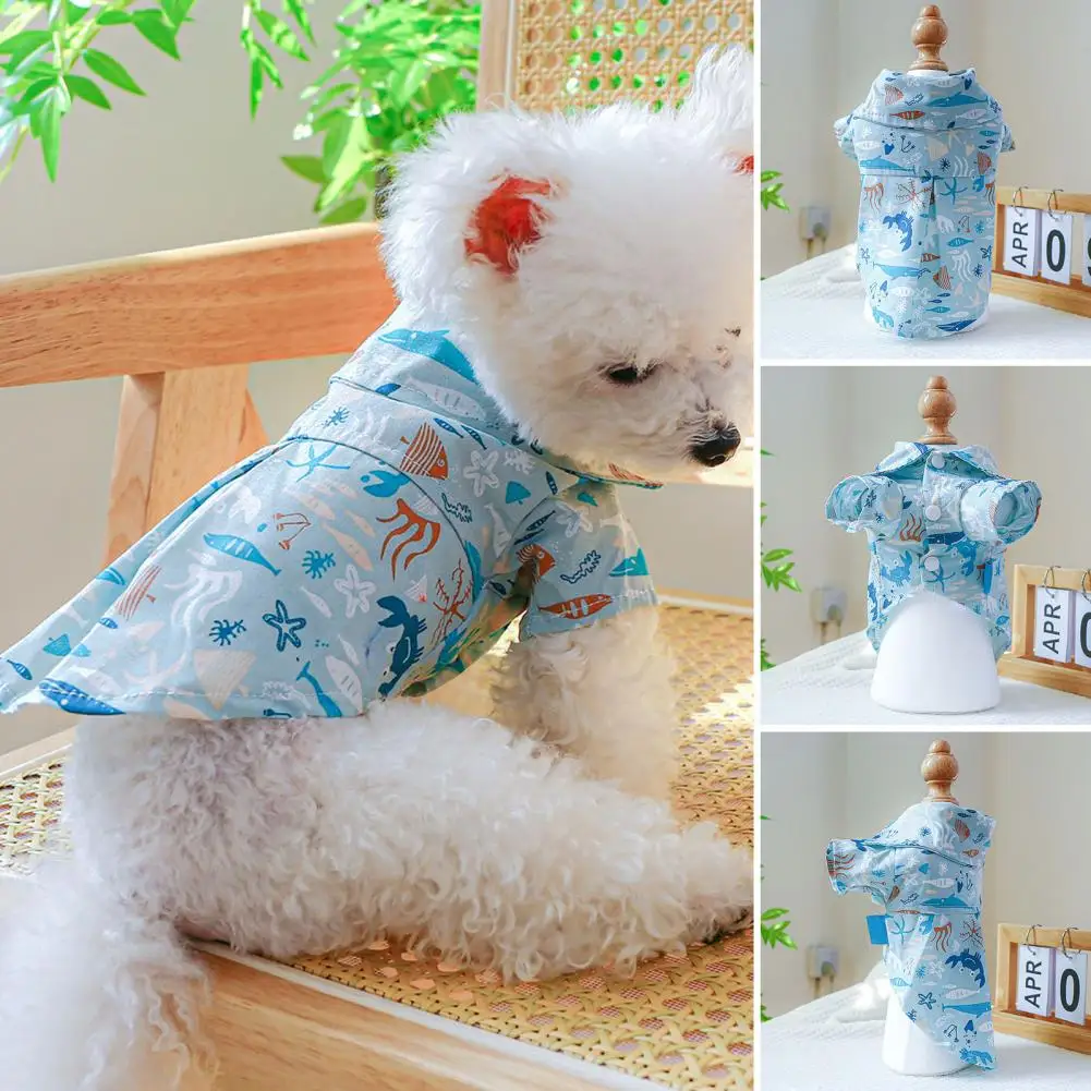 

Pet T-shirt Lapel Collar Soft Comfortable Cartoon Printing Pet Dog Two-legged Blouse Daily Wear