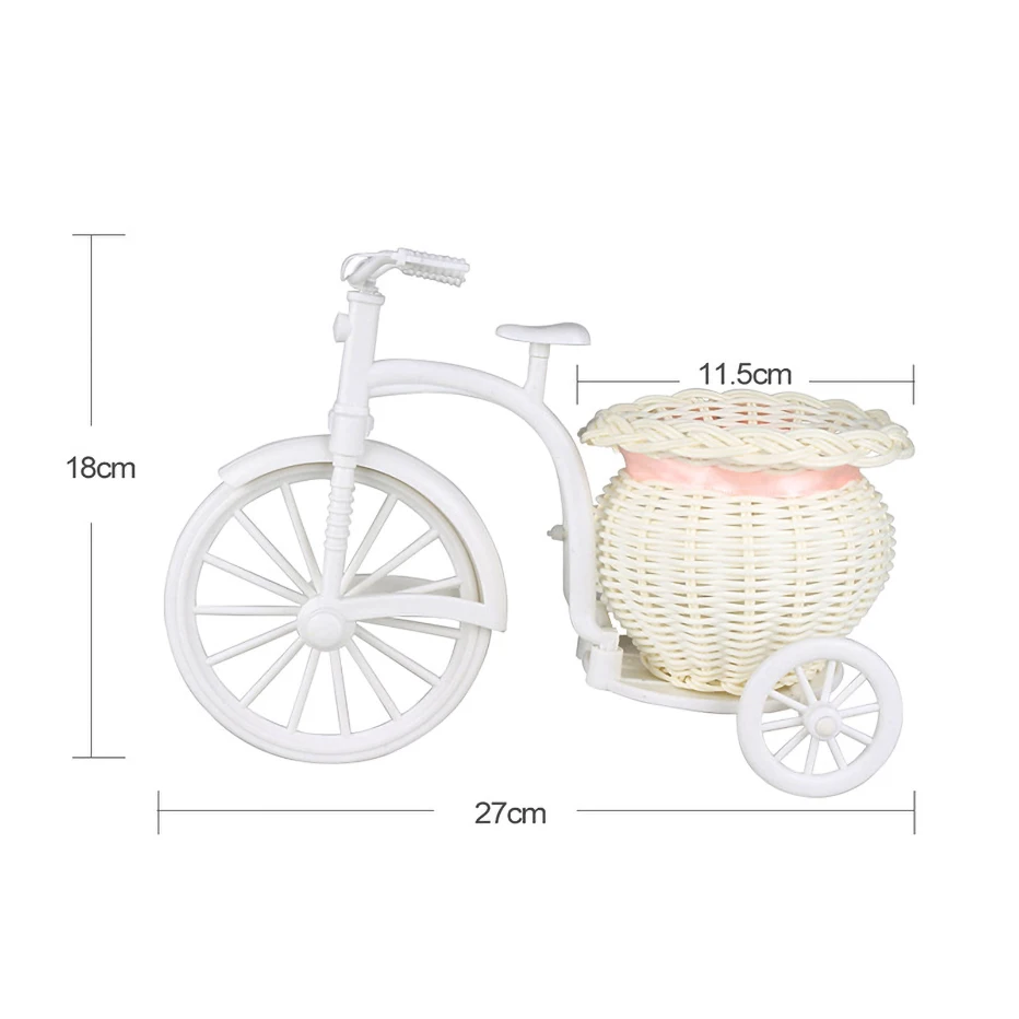 MOONBIFFY 1pc White Bicycle Decorative Flower Basket Wedding Party Decoration Plastic Tricycle Flower Pot Storage Decoration images - 6