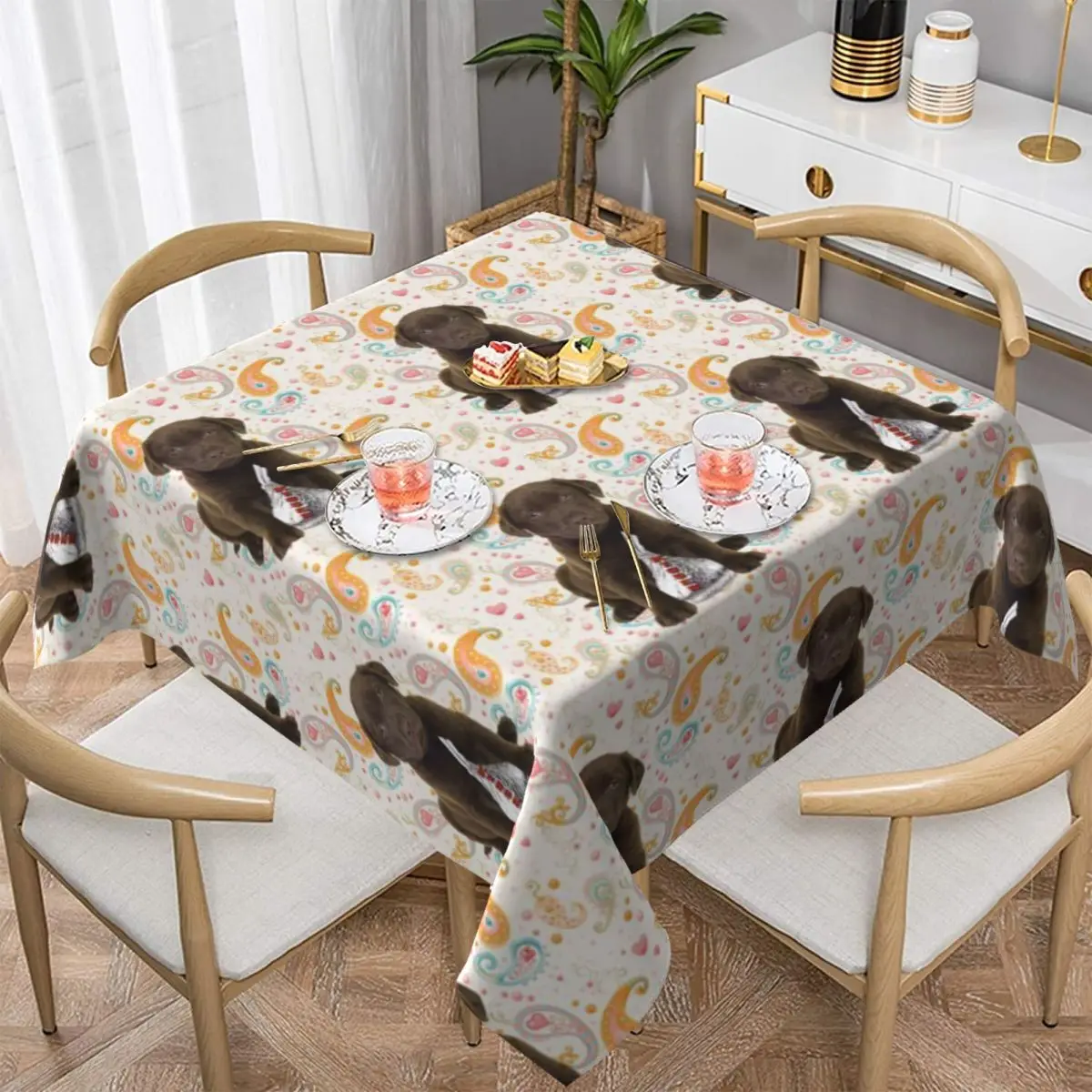 

Puppy Chocolate Lab Kisses Table Cover Universal Rectangular Fitted Tablecloth Protector for Wedding Banquet Party