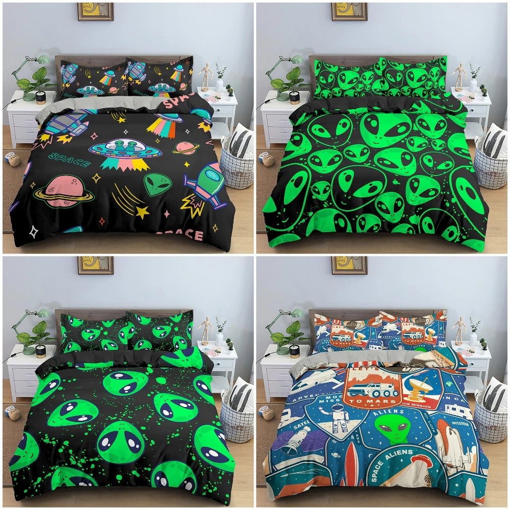 

Alien Pattern Bedding Set Queen Size Duvet Cover Set for Kids Boys Quilt Cover With Pillow Case 2/3pcs Bedclothes