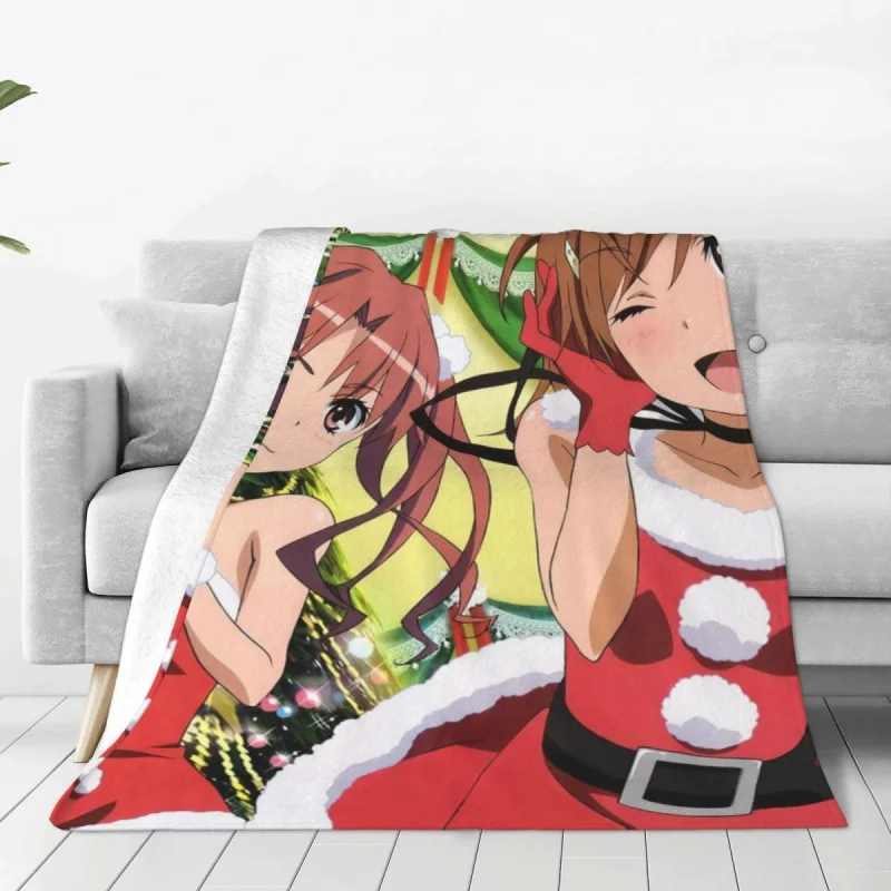 

Christmas Misaka Mikoto Blanket Fleece Spring/Autumn Anime Cartoon Cosplay Multifunction Soft Throw Blanket Sofa Couch Bedspread