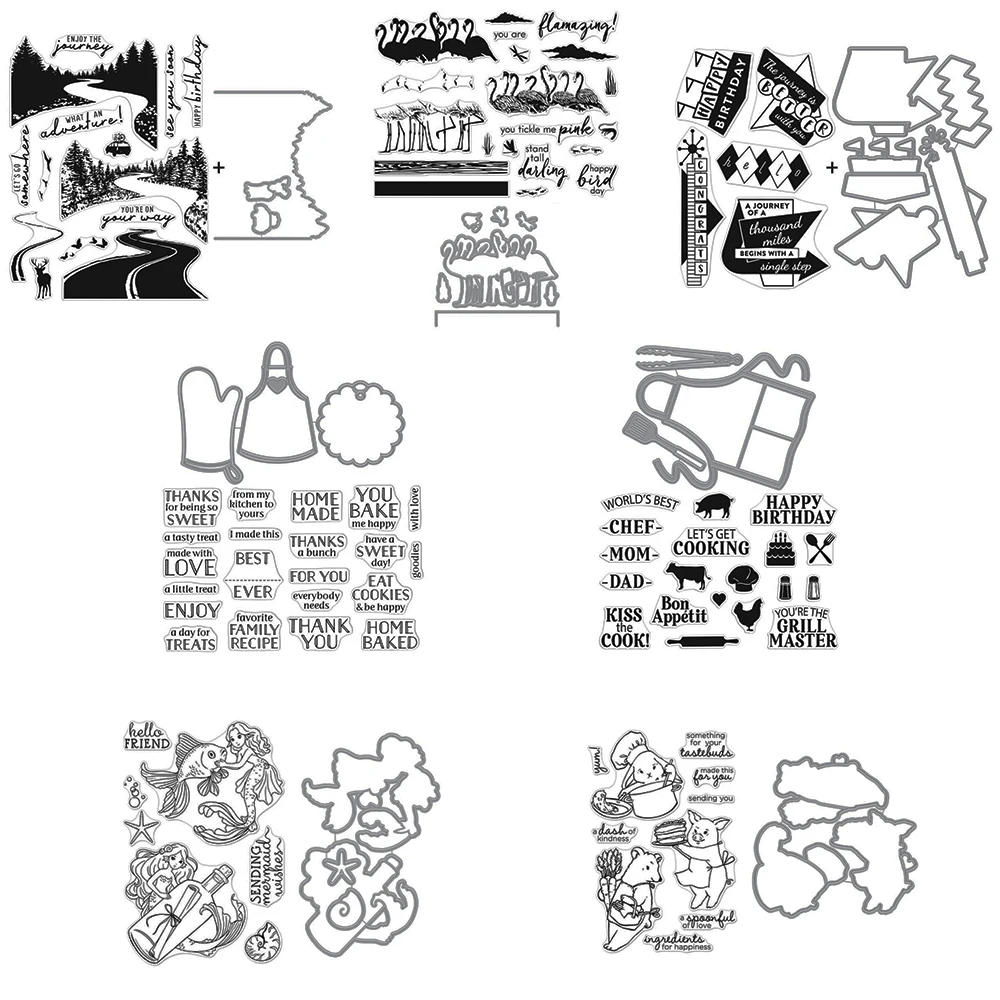 

Homemade Apron Bake Cooker Tool Cutting Dies and Clear Stamps Flamingo Trail Scenery for DIY Scrapbooking Decor Album Paper